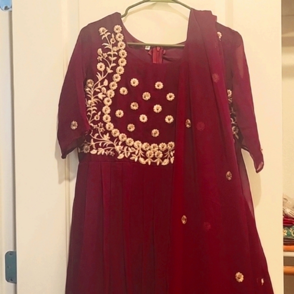 Plum/Wine/snuff color Long gown with dupatta